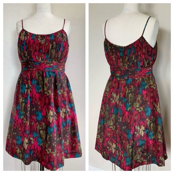 Nordstrom Halogen Makai Berry Print Ikat Silk Blend Fit and Flare Dress Size 8P - Picture 1 of 13